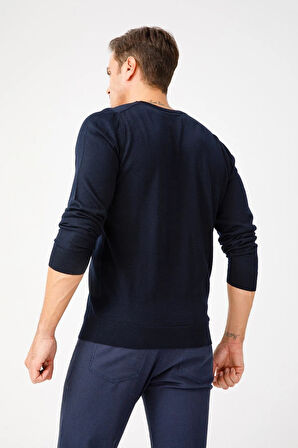 Desen Triko Erkek Basic V Yaka İnce Triko Kazak 02421602 Koyu Lacivert