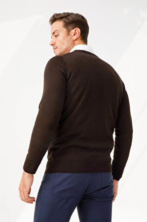 Desen Triko Erkek Basic Sıfır Yaka İnce Triko Kazak 02421603 Koyu Kahve