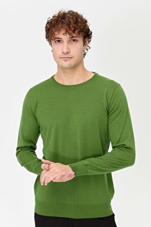 Desen Triko Erkek Basic Sıfır Yaka İnce Triko Kazak 02421603 Açık Yeşil