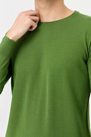 Desen Triko Erkek Basic Sıfır Yaka İnce Triko Kazak 02421603 Açık Yeşil