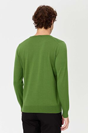 Desen Triko Erkek Basic Sıfır Yaka İnce Triko Kazak 02421603 Açık Yeşil