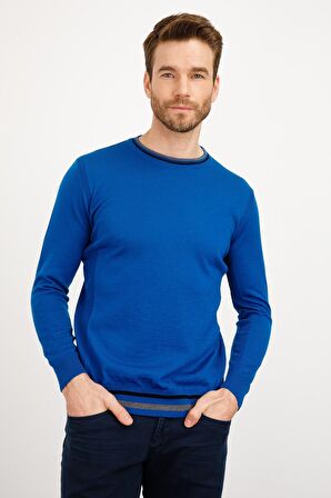 Desen Triko Erkek Yaka Kenarı Çizgili Bisiklet Yaka Yün Kazak 02421612 Saks