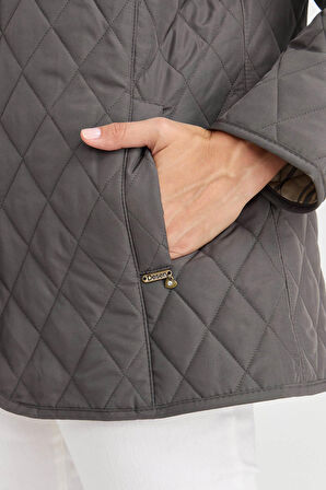 Desen Triko Kadın Kapitone Araboy Ceket 02421433 Gri