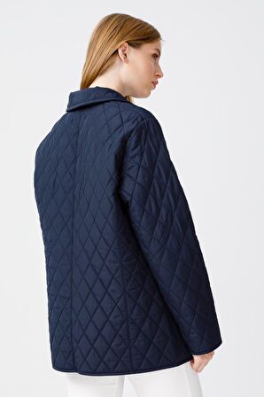 Desen Triko Kadın Kapitone Araboy Ceket 02421433 Lacivert