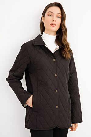 Desen Triko Kadın Kapitone Araboy Ceket 02421433 Siyah