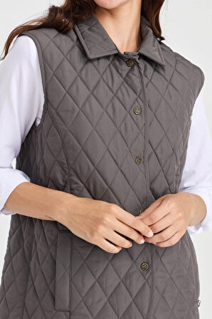 Desen Triko Kadın Kapitone Yelek 02421437 Gri