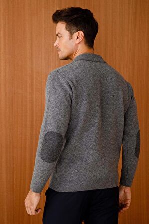 Desen Triko Erkek Pike Dokuma Fermuarlı Cepli Triko Mont 22523 Füme