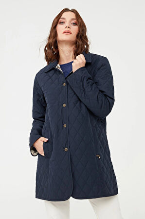 Desen Triko Kadın Kapitone Ceket 02421438 Lacivert