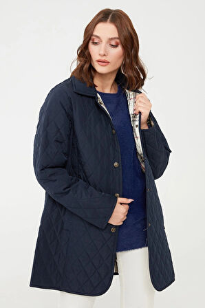 Desen Triko Kadın Kapitone Ceket 02421438 Lacivert