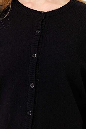 Desen Triko Kadın Sıfır Yaka Triko Yün Hırka 21031 Siyah