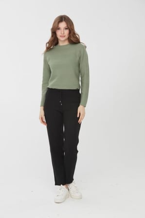 Desen Kadın Örme Pamuklu Jogger Lastik Bel Bilek Boy Boru Paça Pantolon 25KDSN22026