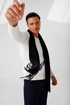 Desen Triko Erkek Düz Yün Kaşkol 22527 Lacivert