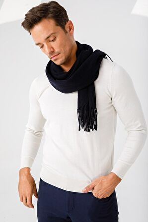 Desen Triko Erkek Düz Yün Kaşkol 22527 Lacivert