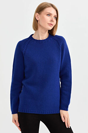 Desen Triko Kadın Sıfır Yaka Omzu Saç Örgülü Yün Kazak 22096 Saks