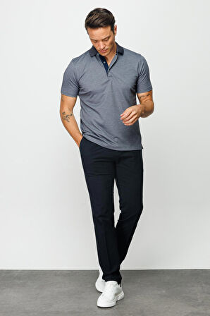 Desen Triko Erkek Polo Yaka T-Shirt 23301 Füme