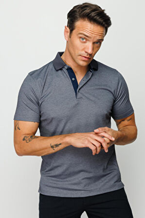 Desen Triko Erkek Polo Yaka T-Shirt 23301 Füme