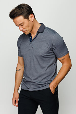 Desen Triko Erkek Polo Yaka T-Shirt 23301 Füme