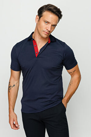 Desen Triko Erkek Polo Yaka T-Shirt 23301 Lacivert