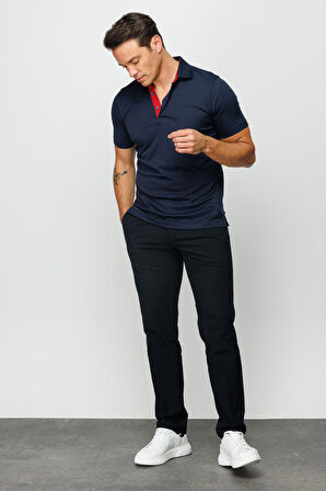 Desen Triko Erkek Polo Yaka T-Shirt 23301 Lacivert