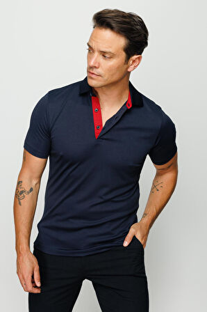 Desen Triko Erkek Polo Yaka T-Shirt 23301 Lacivert