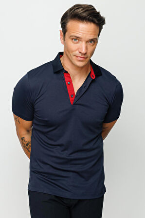 Desen Triko Erkek Polo Yaka T-Shirt 23301 Lacivert