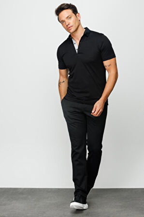 Desen Triko Erkek Polo Yaka T-Shirt 23301 Siyah