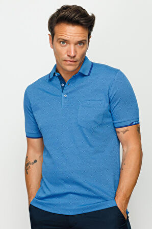 Desen Triko Erkek Polo Yaka Jakarlı T-Shirt 23801 Saks