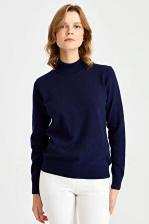 Desen Triko Kadın Yarım Balıkçı Yaka Klasik Bluz 1040 Y.A. Lacivert