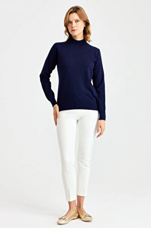 Desen Triko Kadın Yarım Balıkçı Yaka Klasik Bluz 1040 Y.A. Lacivert