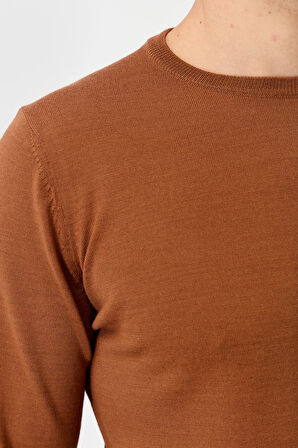 Desen Triko Erkek Basic Sıfır Yaka İnce Triko Kazak 02421603 K. Taba