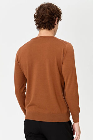 Desen Triko Erkek Basic Sıfır Yaka İnce Triko Kazak 02421603 K. Taba