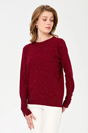 Desen Triko Kadın Sıfır Yaka Önü Kısa Arkası Uzun Bluz 23331 Vişne Çürüğü