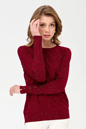 Desen Triko Kadın Sıfır Yaka Önü Kısa Arkası Uzun Bluz 23331 Vişne Çürüğü