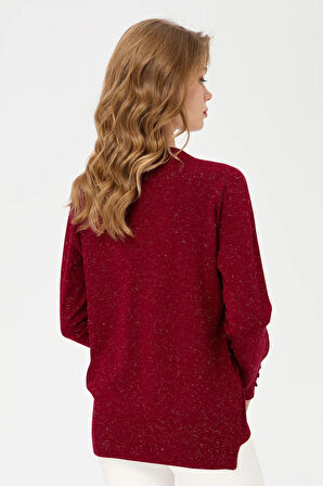 Desen Triko Kadın Sıfır Yaka Önü Kısa Arkası Uzun Bluz 23331 Vişne Çürüğü