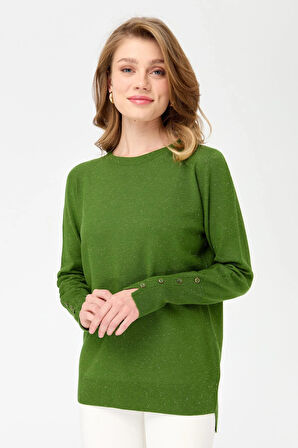 Desen Triko Kadın Sıfır Yaka Önü Kısa Arkası Uzun Bluz 23331 K.Yosun