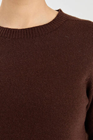 Desen Triko Kadın Sıfır Yaka Klasik Yün Kazak 23163 M.Kahve