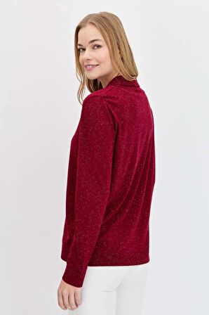 Desen Triko Kadın Polo Yaka Angelina Basic Kazak 23026 Vişne Çürüğü