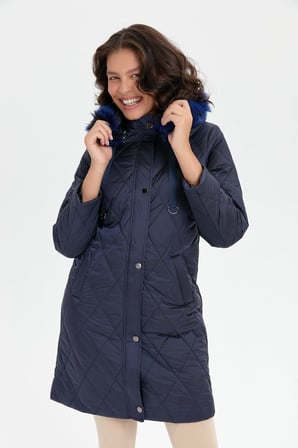 Desen Kapüşonlu Midi Oversize Kaban - Kışlık