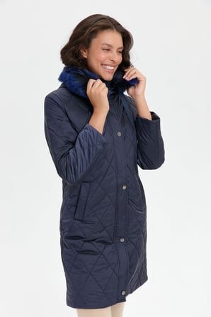 Desen Kapüşonlu Midi Oversize Kaban - Kışlık
