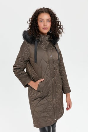 Desen Kapüşonlu Midi Oversize Kaban - Kışlık