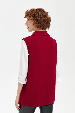 Desen Triko Cebi Gül Tığlamalı Polo Yaka Düğmeli Kısa Kadın Yelek 24014