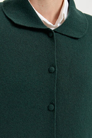 Desen Triko Cebi Gül Tığlamalı Polo Yaka Düğmeli Kısa Kadın Yelek 24014