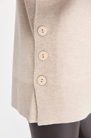 Desen Triko Kadın Tam Balıkçı Yaka Dikişsiz Kazak 23391 B.Melanj