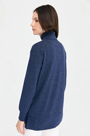 Desen Triko Kadın Tam Balıkçı Yaka Dikişsiz Kazak 23391 Lacivert