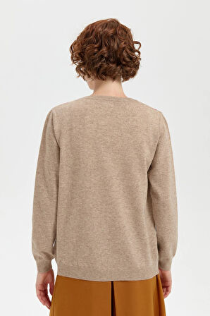 Desen Triko Kadın V Yaka Önü Baklavalı Hırka 24040 K. Bej