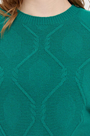 Desen Triko Kadın Sıfır Yaka Dikişsiz Önü Baklava Örgü Yün Kazak 24217 A.Ö. Başı