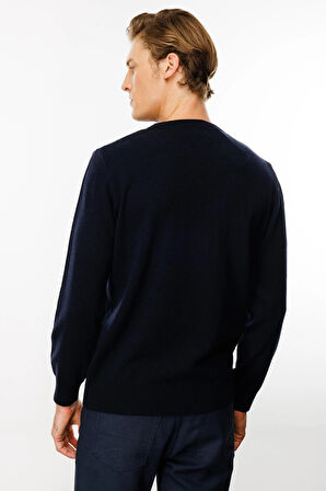 Desen Triko Erkek Sıfır Yaka Önü Baklava Desenli Kazak 24511 Koyu Lacivert