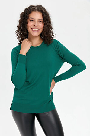 Desen Triko Kadın Sıfır Yaka Yanı Yırtmaçlı Kazak 24358 Ö. Başı