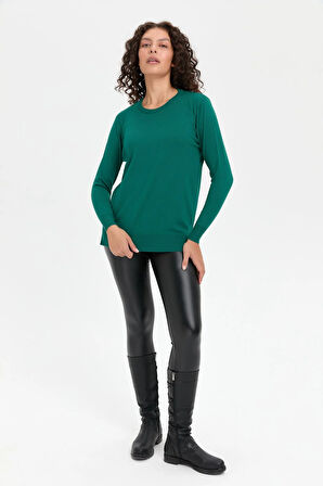 Desen Triko Kadın Sıfır Yaka Yanı Yırtmaçlı Kazak 24358 Ö. Başı