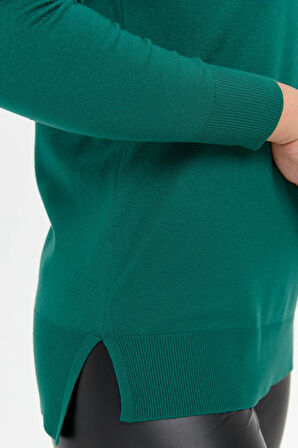 Desen Triko Kadın Sıfır Yaka Yanı Yırtmaçlı Kazak 24358 Ö. Başı